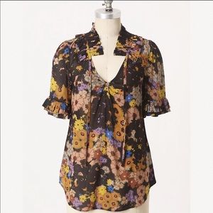 Anthropologie Odille Floral V-Neck Blouse